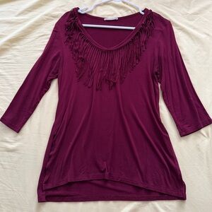 Promesa Maroon Fringe Long Sleeve Top